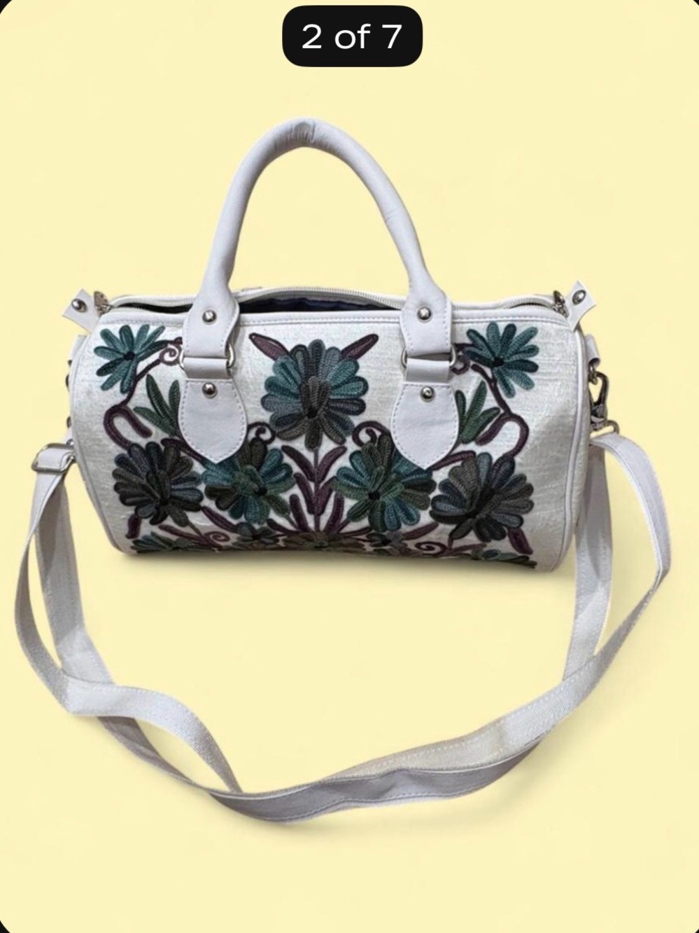 Handmade Kashmiri Aari Embroidered Duffle Bag – Vintage Floral Satchel Crossbody